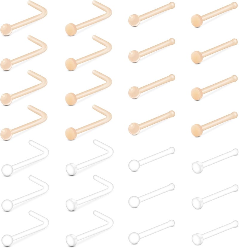 MODRSA 18g 20g Nude Clear Nose Studs for Work Clear Piercing Retainers for Surgery Plastic Septum Retainer 16g Labret Lip Studs Plastic Cartilage Earring Studs for Sport Surgery Invisible Septum Rings - Image 1